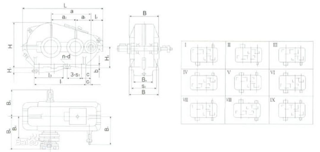 ZQA圓柱齒輪減速機(jī)外形、安裝尺寸圖